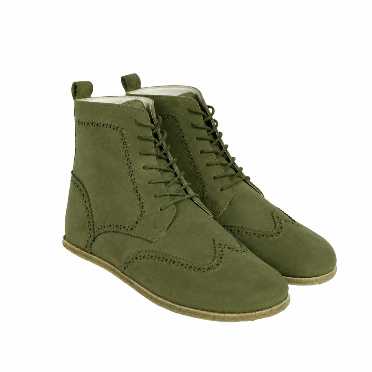 Nubuck Barefoot Moccasin Boots Shoes – Classic Sole — Leather Sole – Green