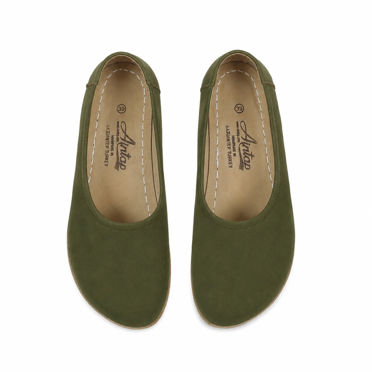 Nubuck Barefoot Ballet Shoes – Classic Sole — Leather Sole – Green