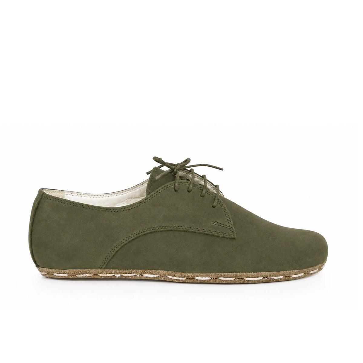 Nubuck Barefoot Oxford Shoes — Leather Sole – Green