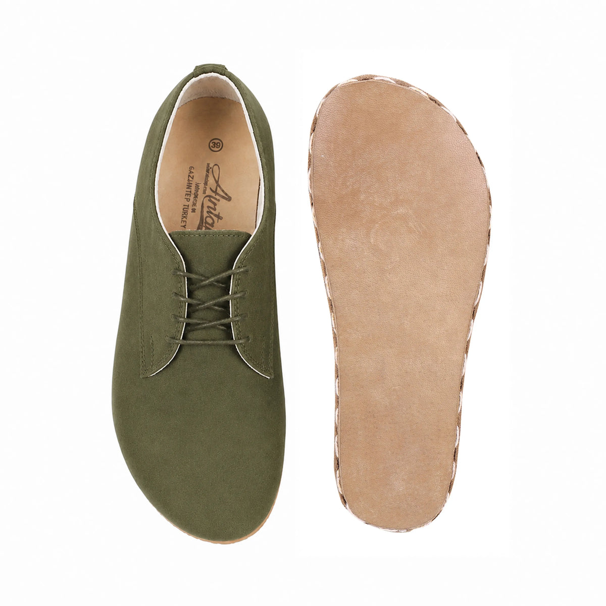 Nubuck Barefoot Oxford Shoes — Leather Sole – Green