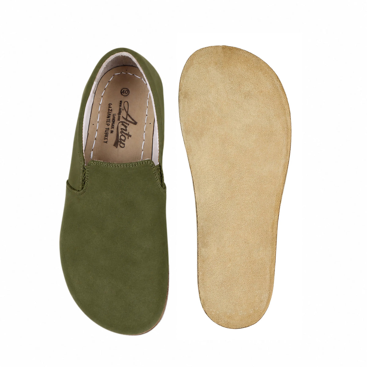 Nubuck Barefoot Slip-On Shoes – Classic Sole — Leather Sole – Green