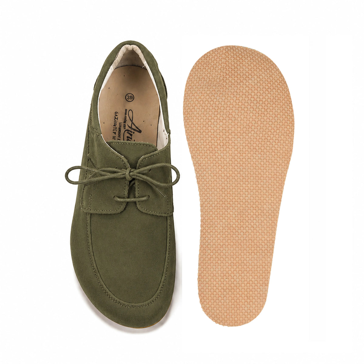 Nubuck Barefoot Laces Penny Loafer Shoes – Rubber Sole – Green