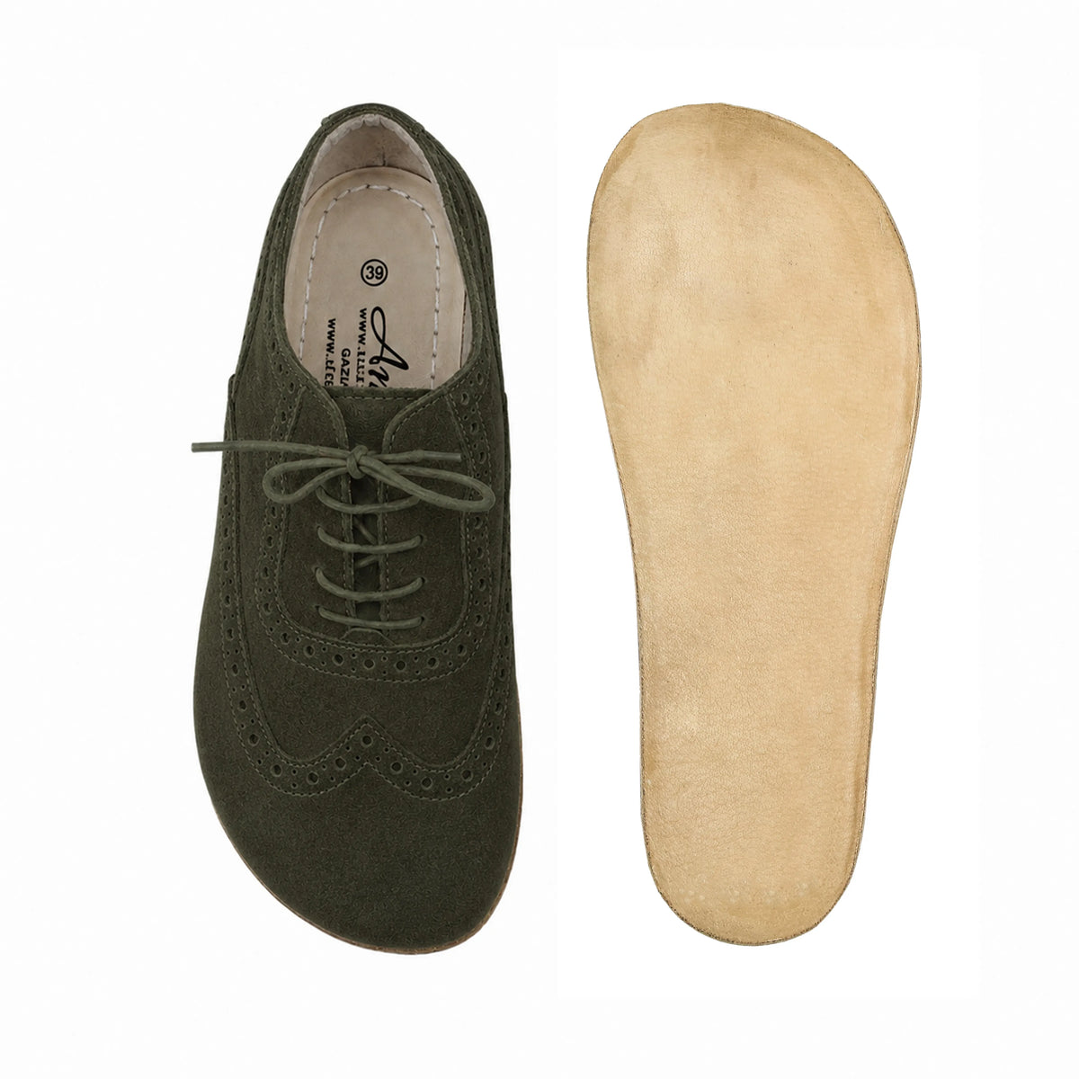 Suede Barefoot Moccasin Shoes – Classic Sole — Leather Sole – Green