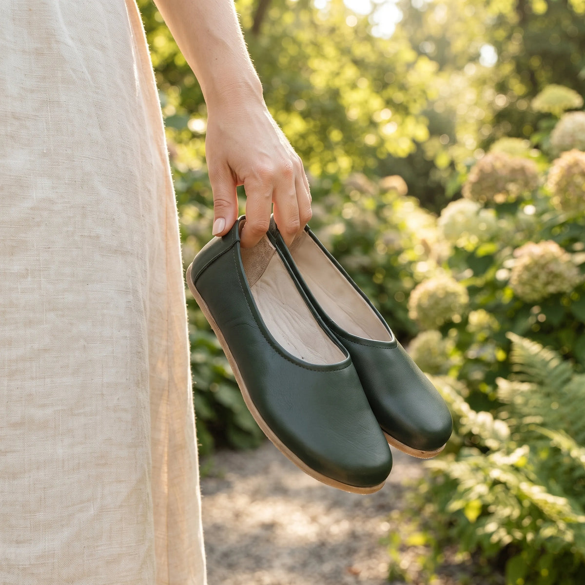 Smooth Barefoot Ballet Shoes – Classic Sole — Leather Sole – Green