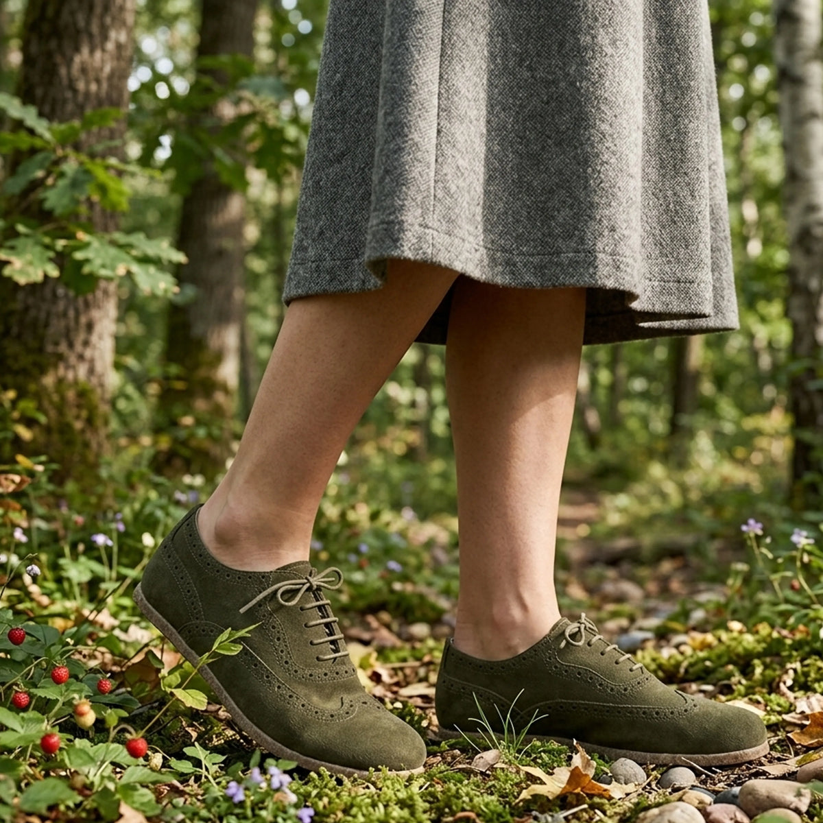 Suede Barefoot Moccasin Shoes – Classic Sole — Leather Sole – Green