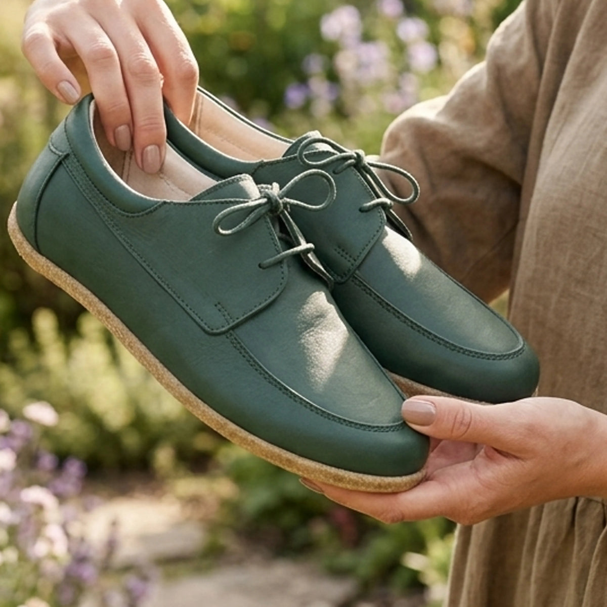 Smooth Barefoot Laces Penny Loafer Shoes – Classic Sole — Leather Sole – Green
