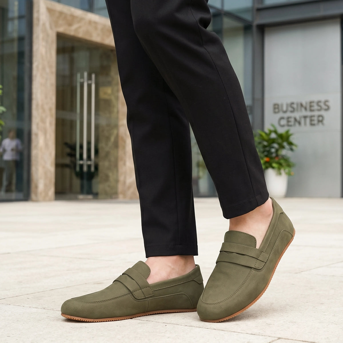 Nubuck Barefoot Penny Loafer Shoes – Rubber Sole – Green