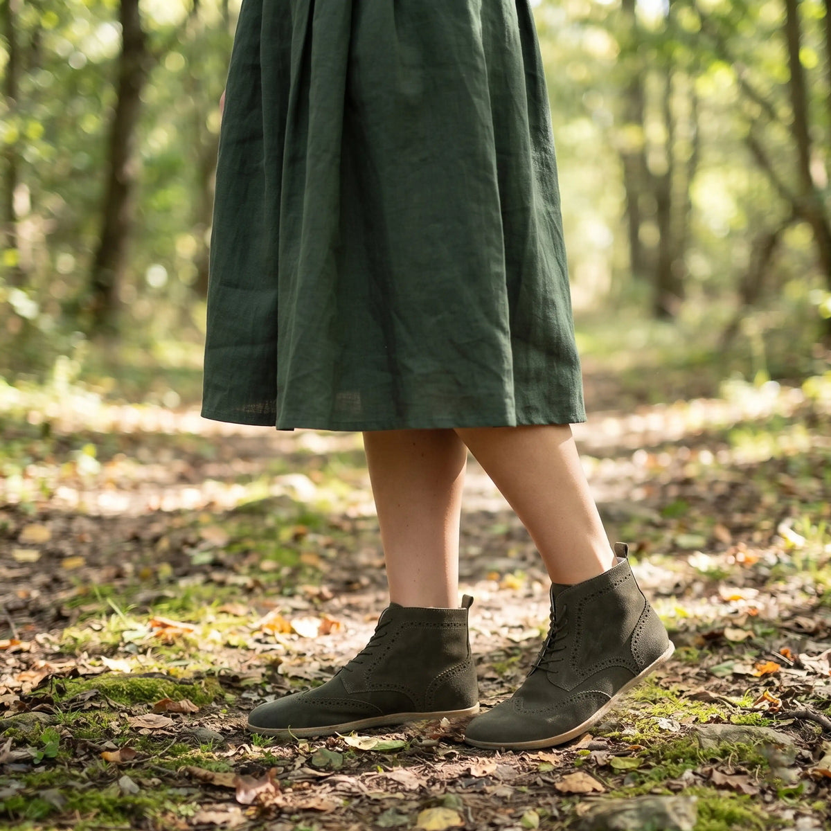 Suede Barefoot Moccasin Boots Shoes – Classic Sole — Leather Sole – Green