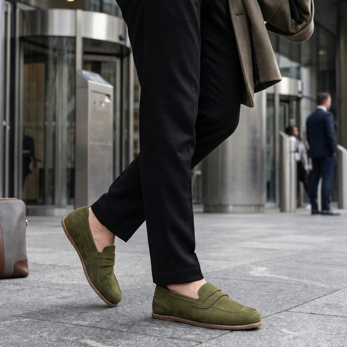 Nubuck Barefoot Penny Loafer Shoes – Classic Sole — Leather Sole – Green