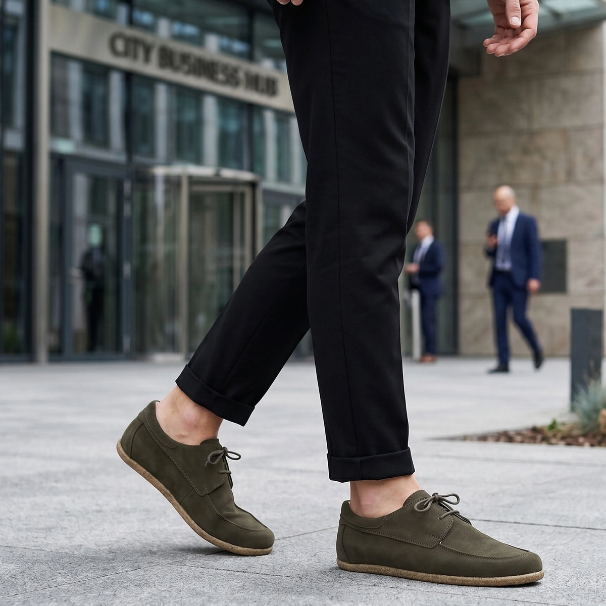 Suede Barefoot Laces Penny Loafer Shoes – Classic Sole — Leather Sole – Green