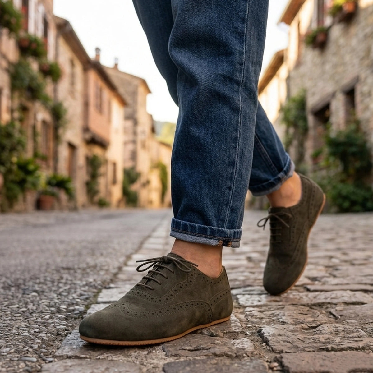 Suede Barefoot Moccasin Shoes – Rubber Sole – Green