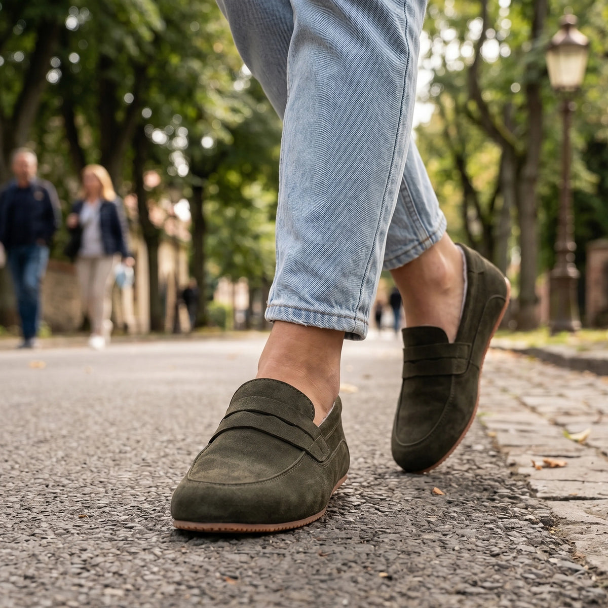 Suede Barefoot Penny Loafer Shoes – Rubber Sole – Green