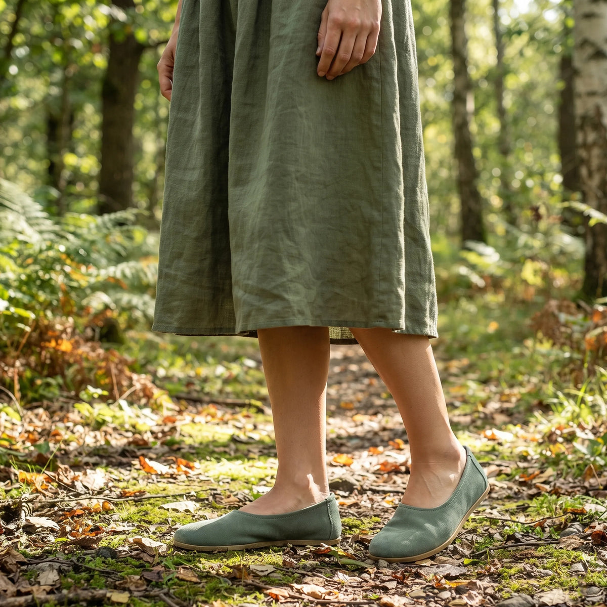 Suede Barefoot Ballet Shoes – Classic Sole — Leather Sole – Sea Blue