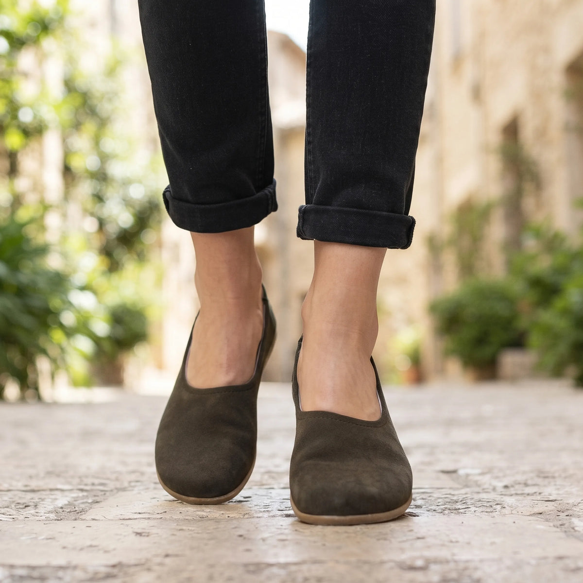 Suede Barefoot Ballet Shoes – Classic Sole — Leather Sole – Green