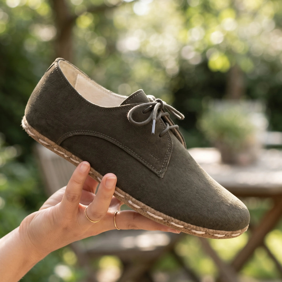 Suede Barefoot Oxford Shoes — Leather Sole – Green
