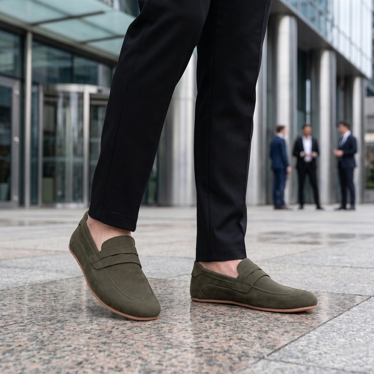 Suede Barefoot Penny Loafer Shoes – Rubber Sole – Green