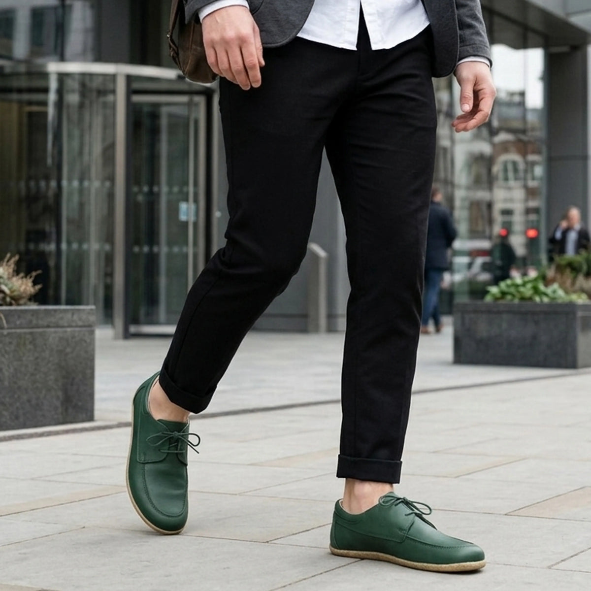Smooth Barefoot Laces Penny Loafer Shoes – Classic Sole — Leather Sole – Green