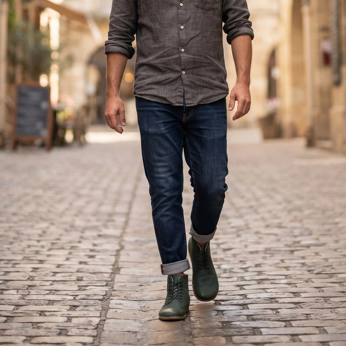 Smooth Barefoot Moccasin Boots Shoes – Classic Sole — Leather Sole – Green