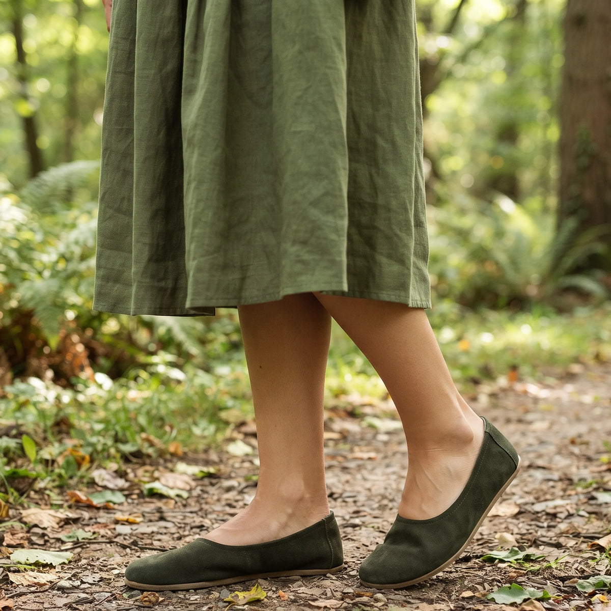 Suede Barefoot Ballet Shoes – Classic Sole — Leather Sole – Green