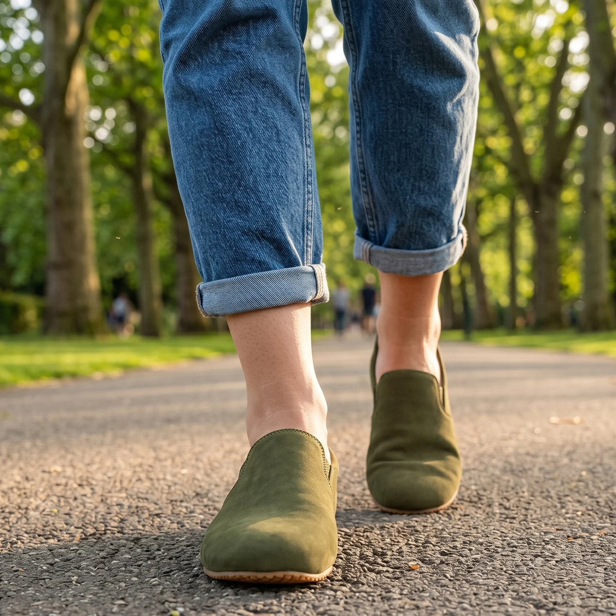 Nubuck Barefoot Slip-On Shoes – Rubber Sole – Green