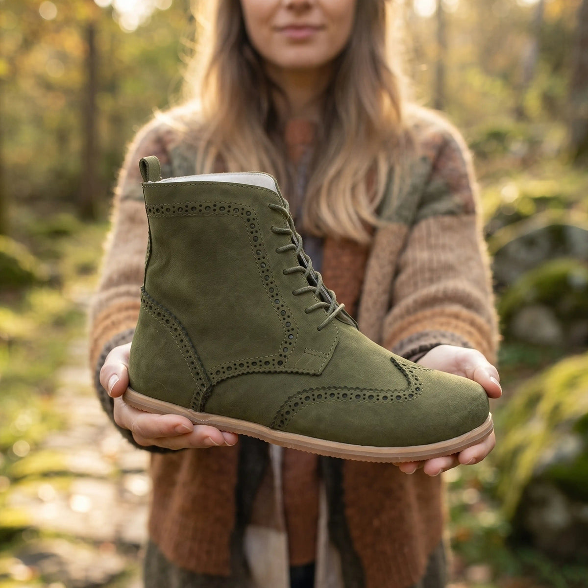 Nubuck Barefoot Moccasin Boots Shoes – Eva Outsole – Green