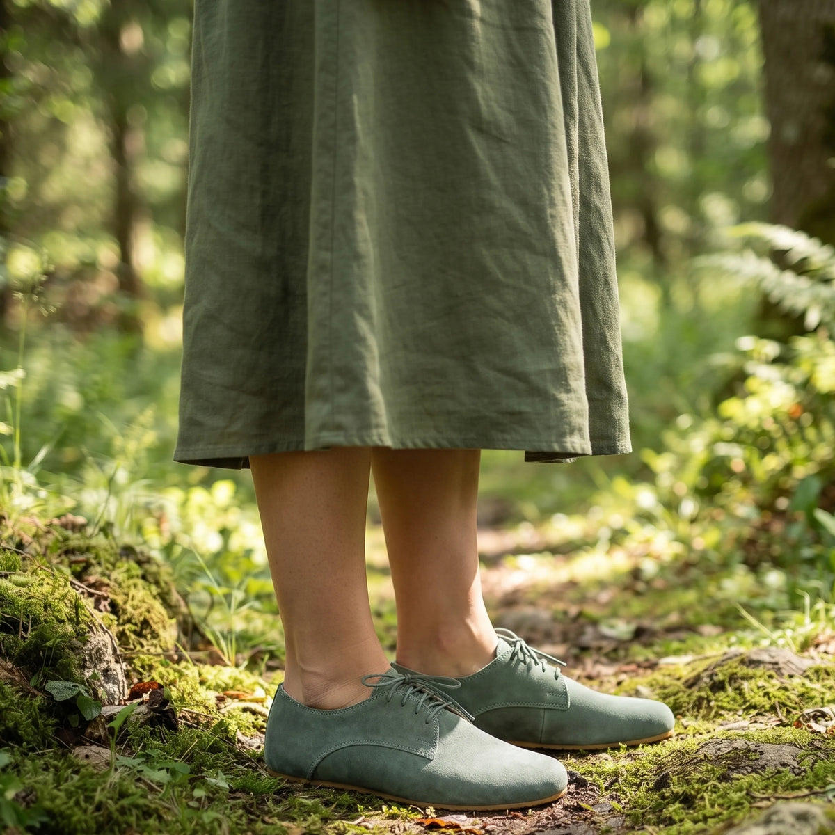 Suede Barefoot Oxford Shoes – Rubber Sole – Sea Blue