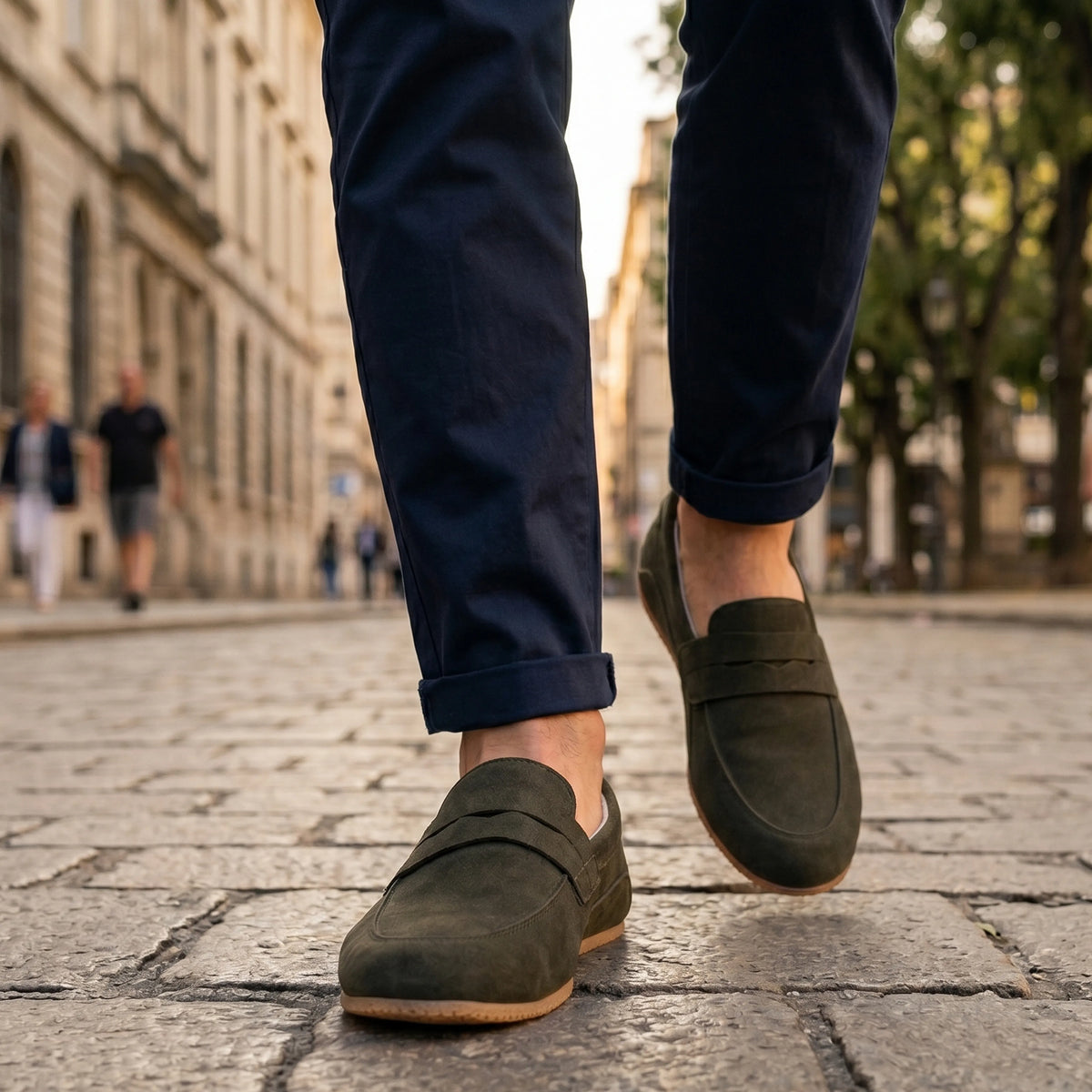 Suede Barefoot Penny Loafer Shoes – Rubber Sole – Green