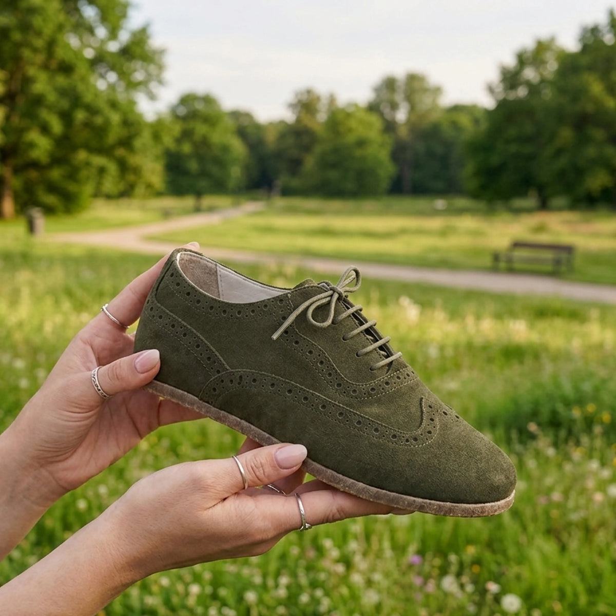 Suede Barefoot Moccasin Shoes – Classic Sole — Leather Sole – Green
