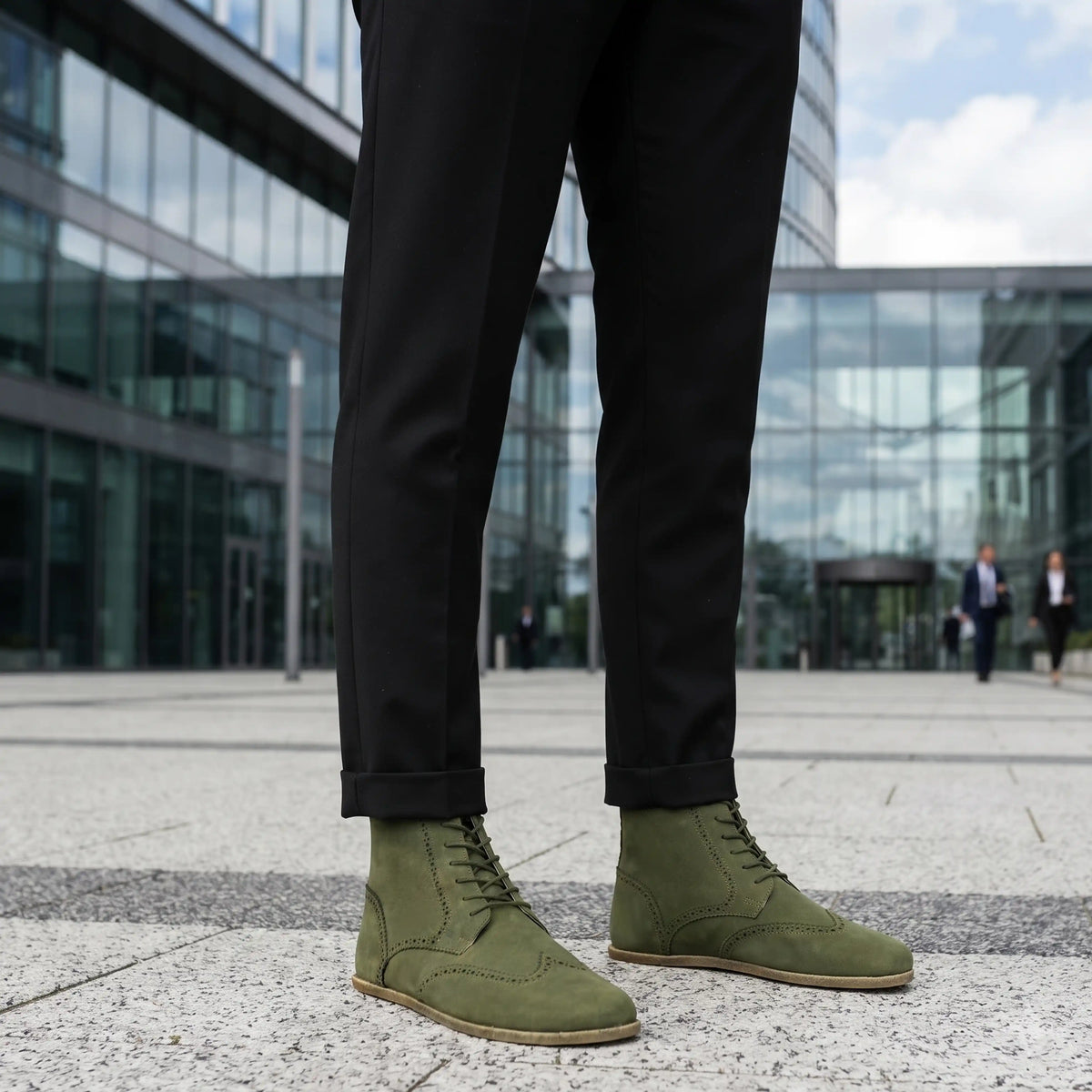 Nubuck Barefoot Moccasin Boots Shoes – Classic Sole — Leather Sole – Green