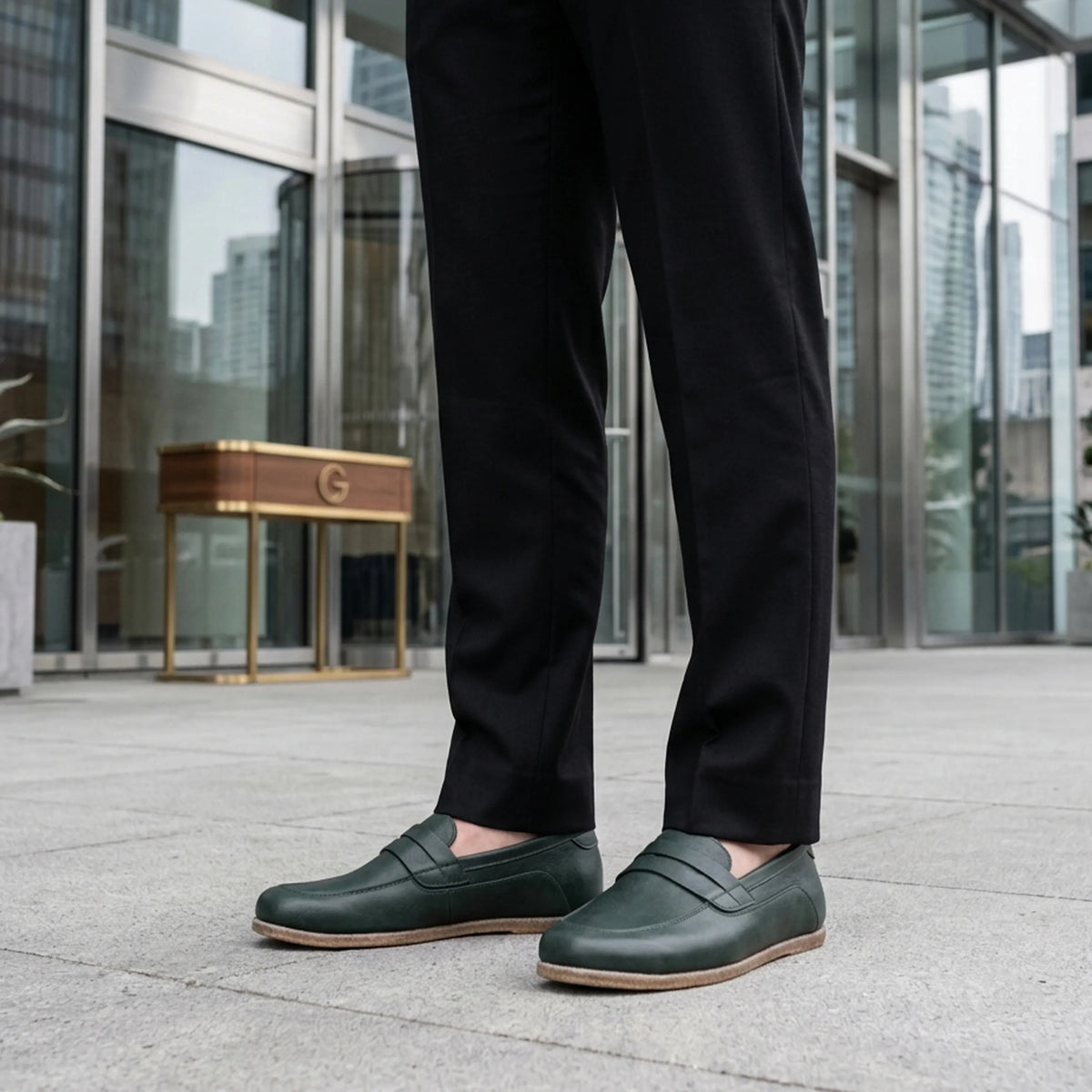 Smooth Barefoot Penny Loafer Shoes – Classic Sole — Leather Sole – Green