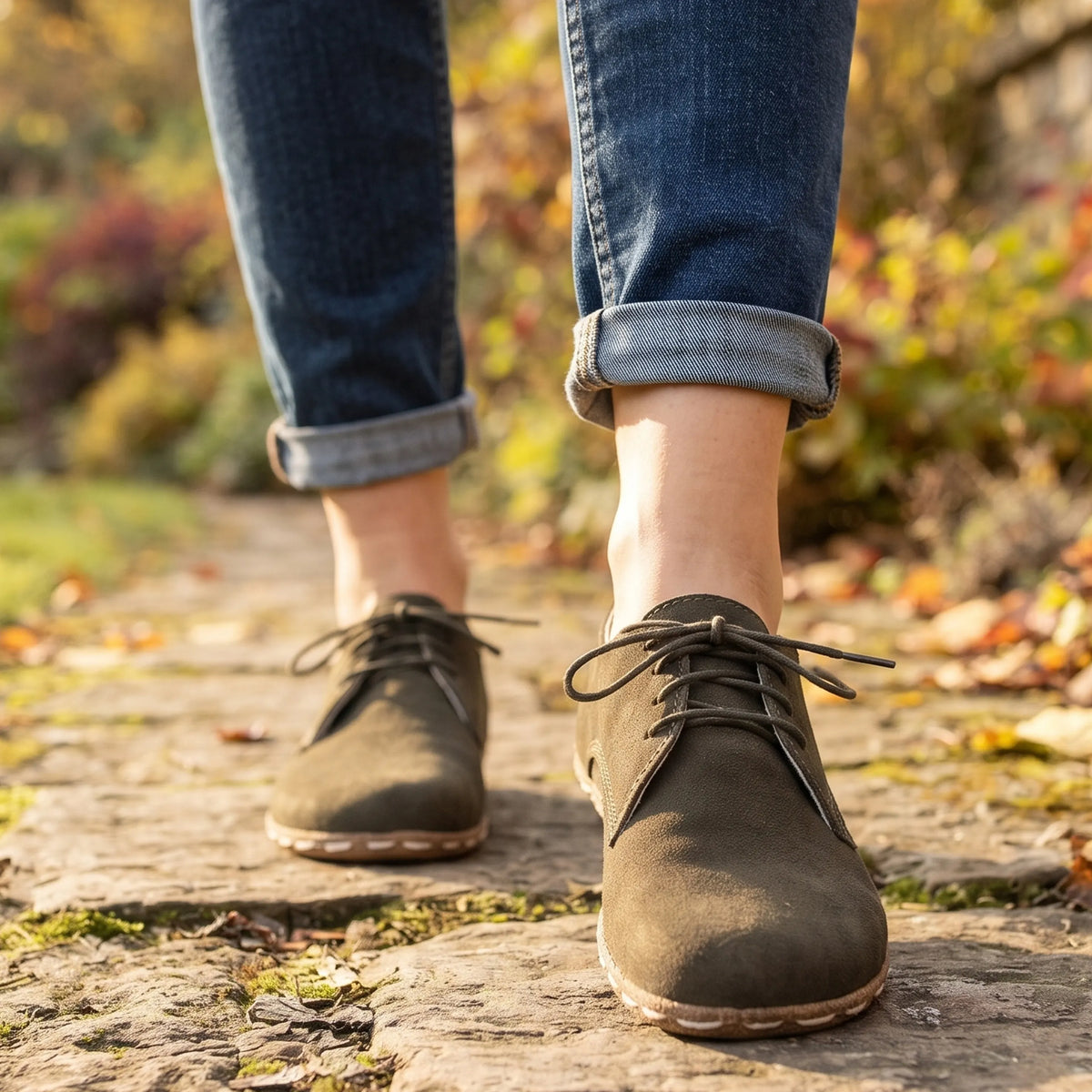 Suede Barefoot Oxford Shoes — Leather Sole – Green