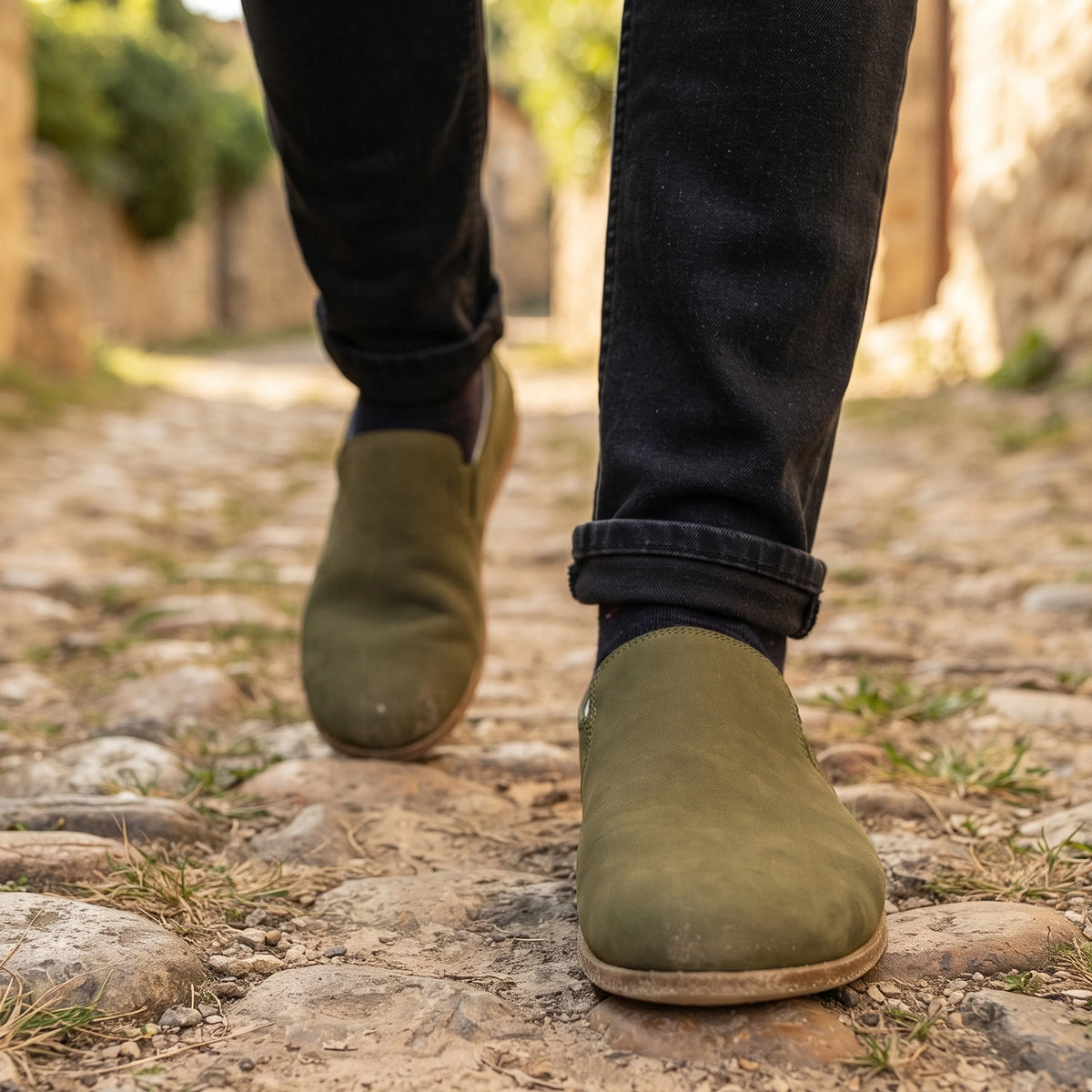 Nubuck Barefoot Slip-On Shoes – Classic Sole — Leather Sole – Green