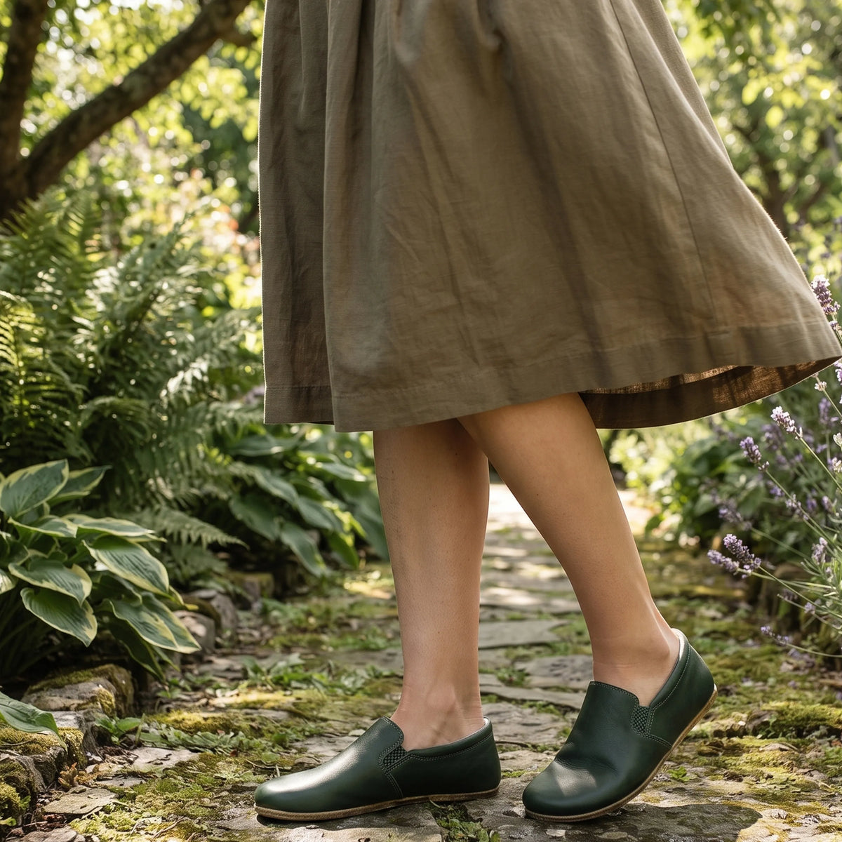 Smooth Barefoot Slip-On Shoes – Classic Sole — Leather Sole – Green