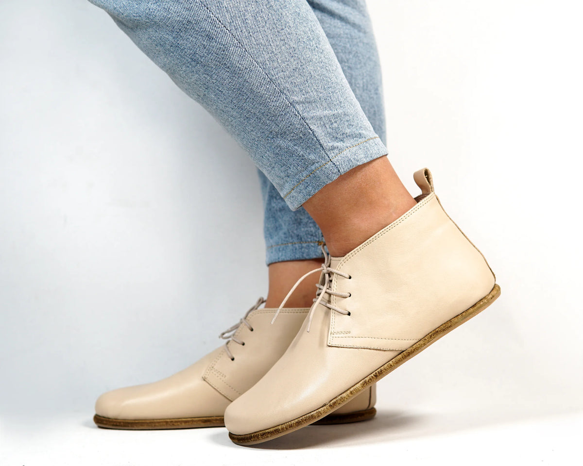 Smooth Barefoot Bootie Laces Shoes – Classic Sole — Leather Sole – Cream