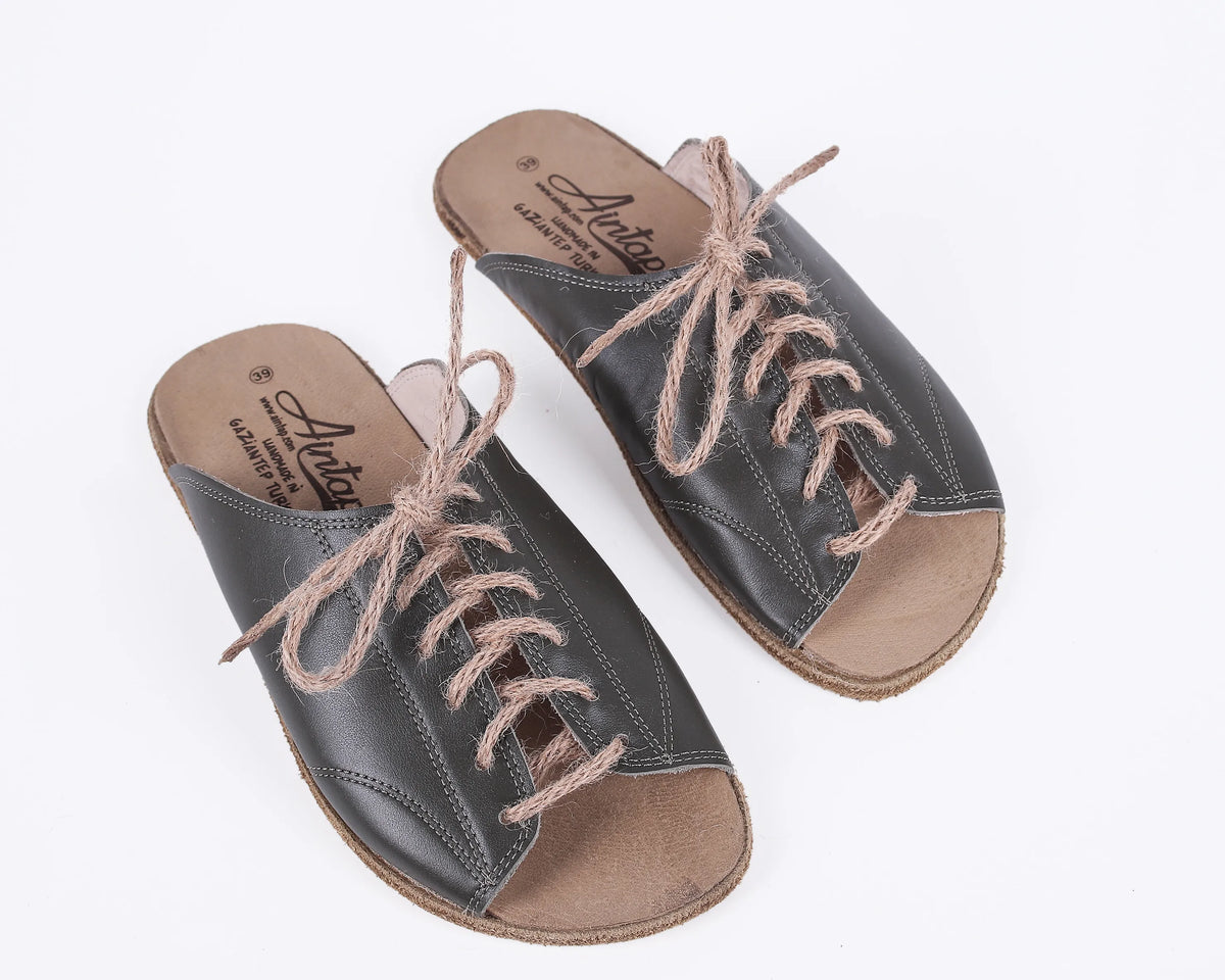 Smooth Barefoot Laces Sandals Shoes – Classic Sole — Leather Sole – Olive Green