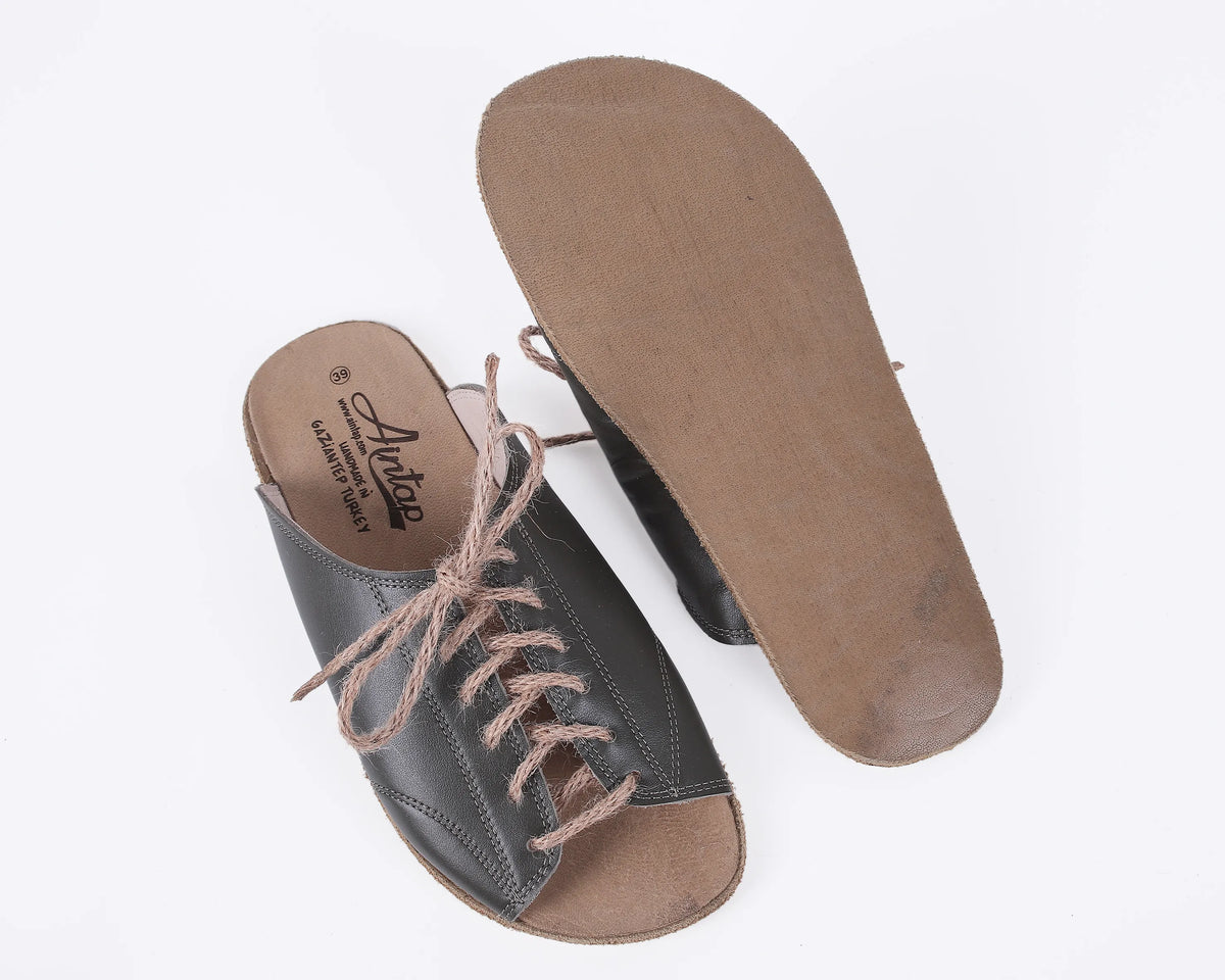 Smooth Barefoot Laces Sandals Shoes – Classic Sole — Leather Sole – Olive Green