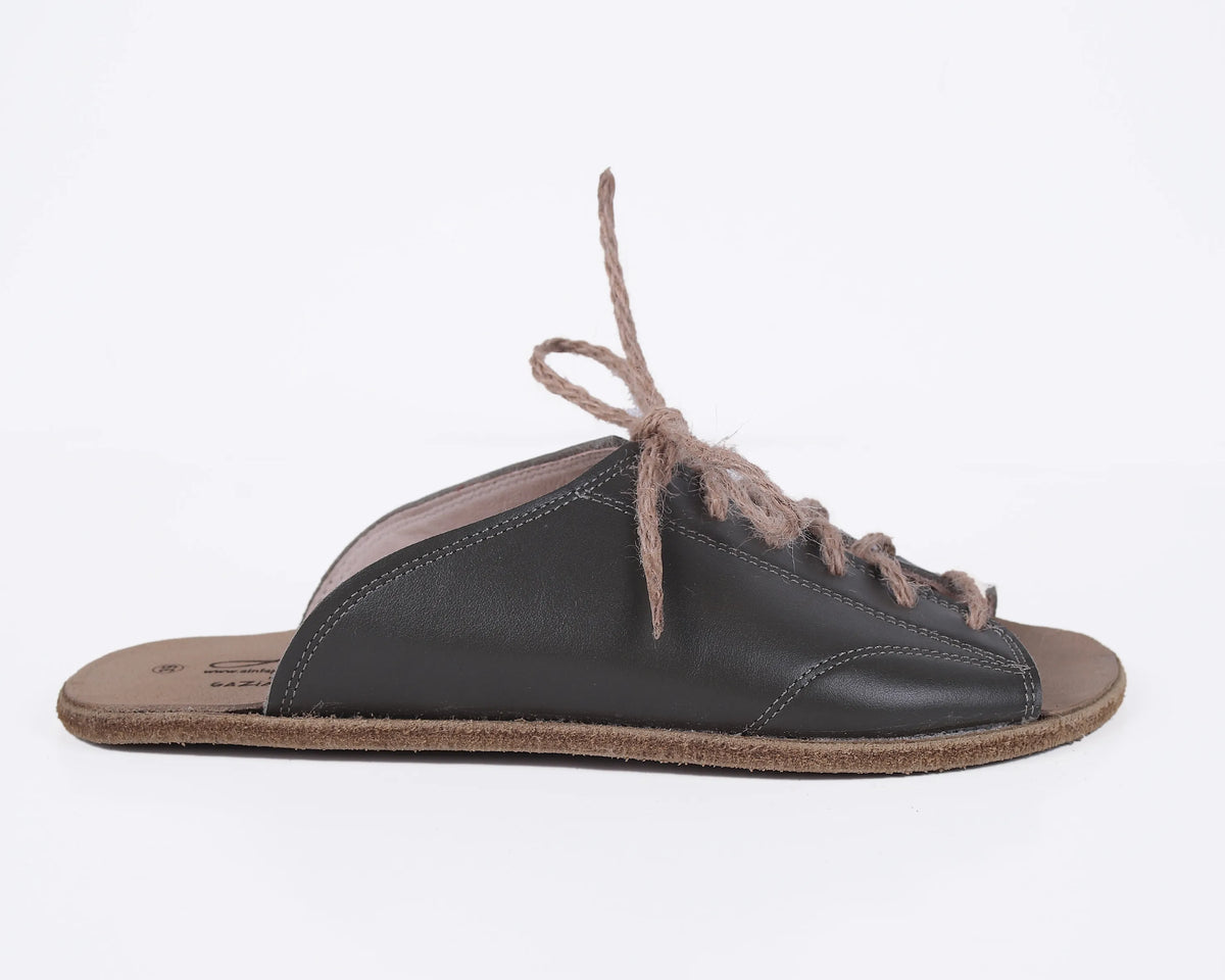 Smooth Barefoot Laces Sandals Shoes – Classic Sole — Leather Sole – Olive Green