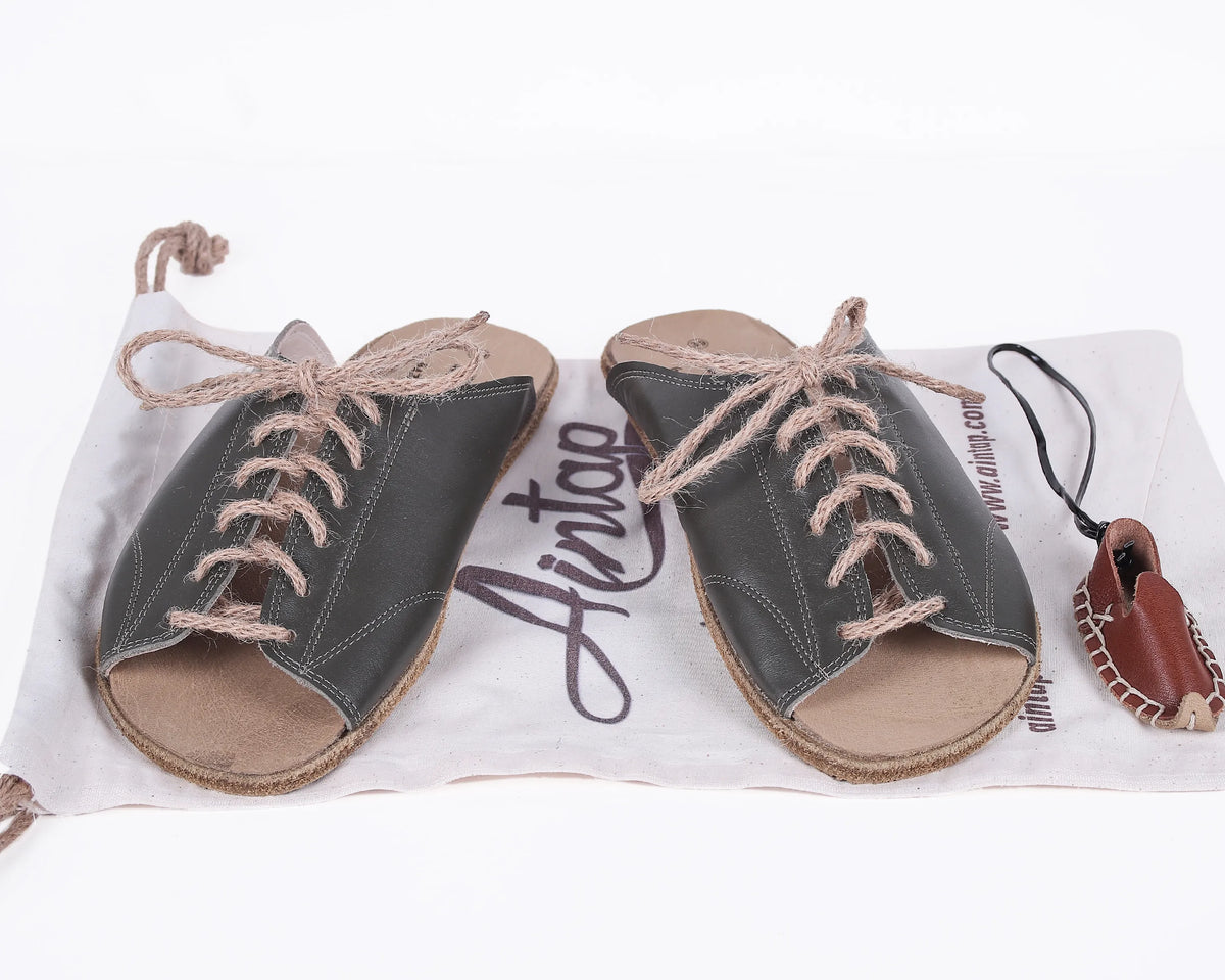 Smooth Barefoot Laces Sandals Shoes – Classic Sole — Leather Sole – Olive Green