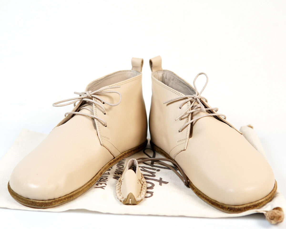 Smooth Barefoot Bootie Laces Shoes – Classic Sole — Leather Sole – Cream