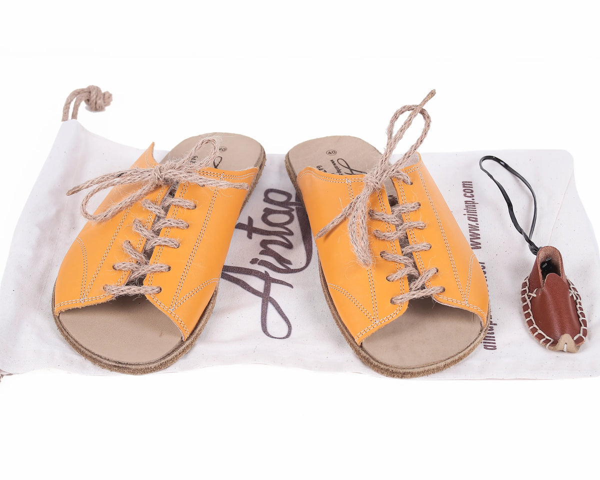 Smooth Barefoot Laces Sandals Shoes – Classic Sole — Leather Sole – Mustard