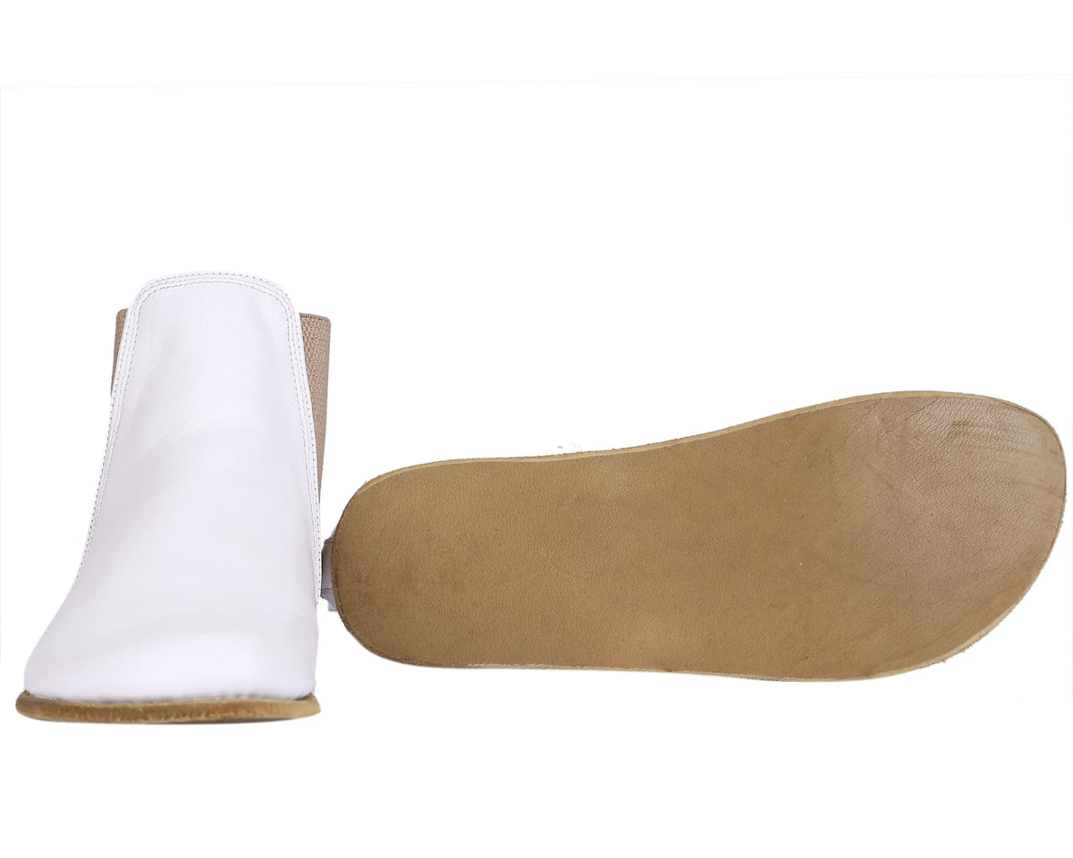 Smooth Barefoot Chelsea Boots Shoes – Classic Sole — Leather Sole – White