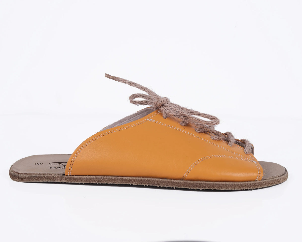 Smooth Barefoot Laces Sandals Shoes – Classic Sole — Leather Sole – Mustard