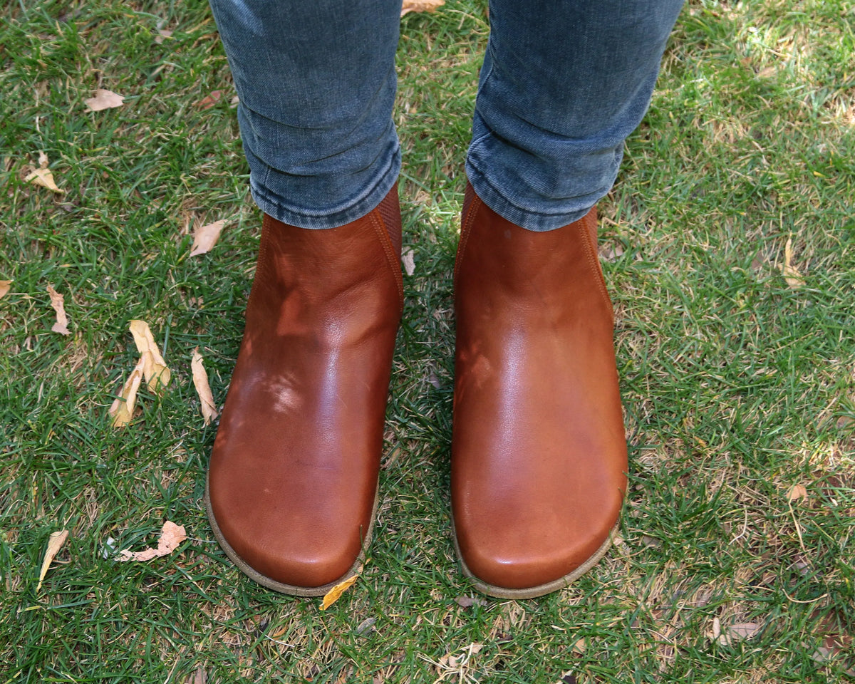 Smooth Barefoot Chelsea Boots Shoes – Classic Sole — Leather Sole – Brown
