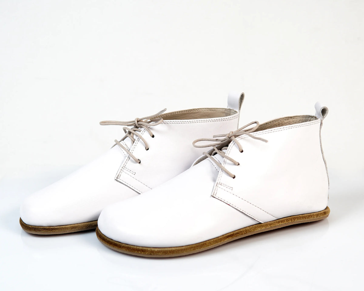 Smooth Barefoot Bootie Laces Shoes – Classic Sole — Leather Sole – White