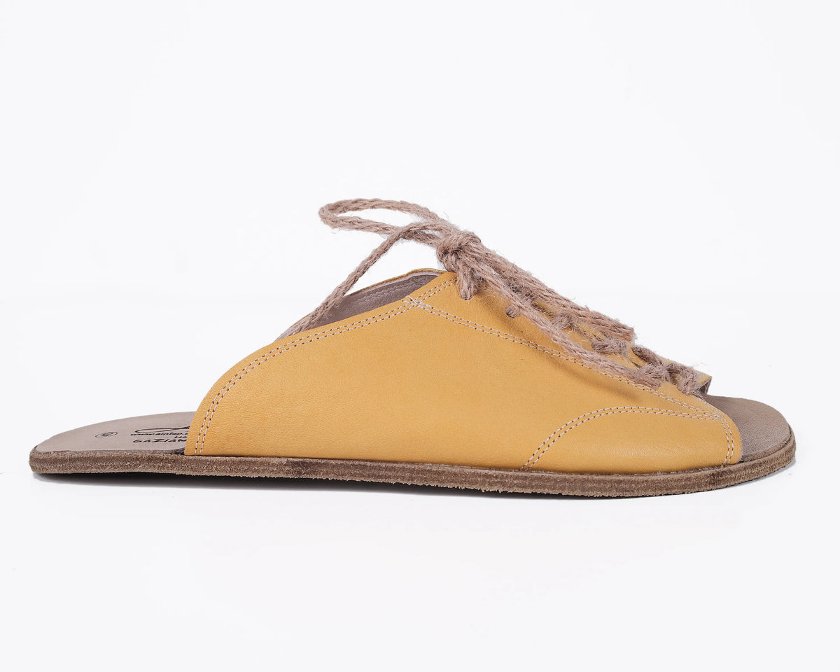 Smooth Barefoot Laces Sandals Shoes – Classic Sole — Leather Sole – Yellow