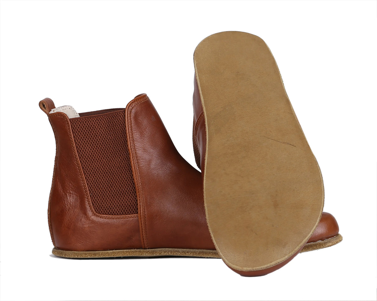 Smooth Barefoot Chelsea Boots Shoes – Classic Sole — Leather Sole – Brown