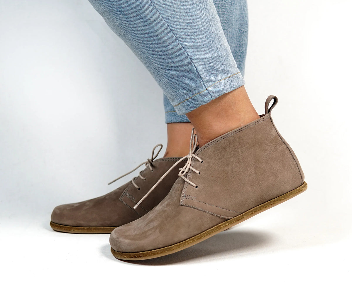 Nubuck Barefoot Bootie Laces Shoes – Classic Sole — Leather Sole – Smoked