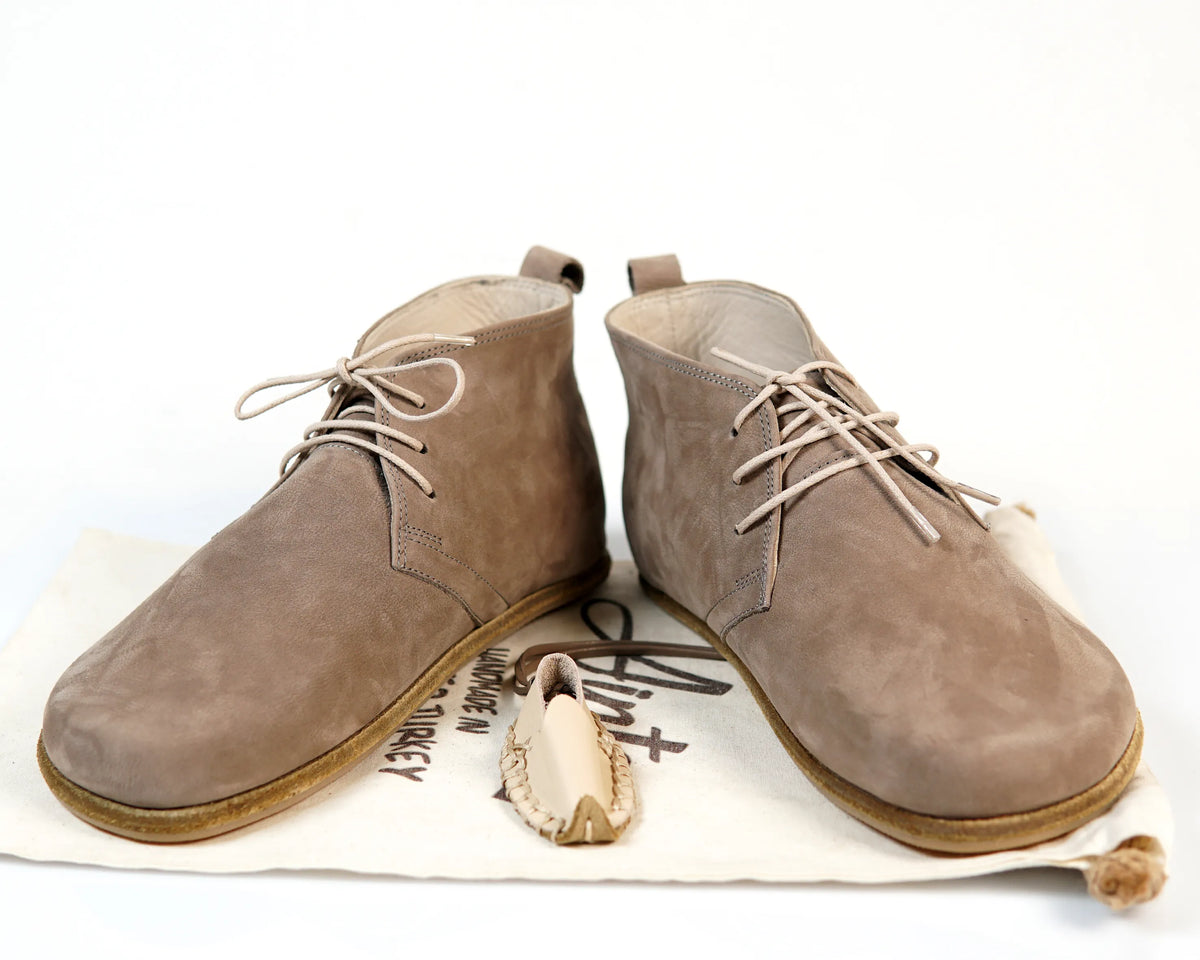 Nubuck Barefoot Bootie Laces Shoes – Classic Sole — Leather Sole – Smoked