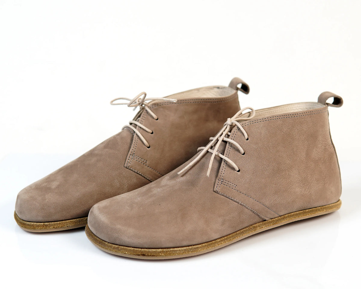 Nubuck Barefoot Bootie Laces Shoes – Classic Sole — Leather Sole – Smoked