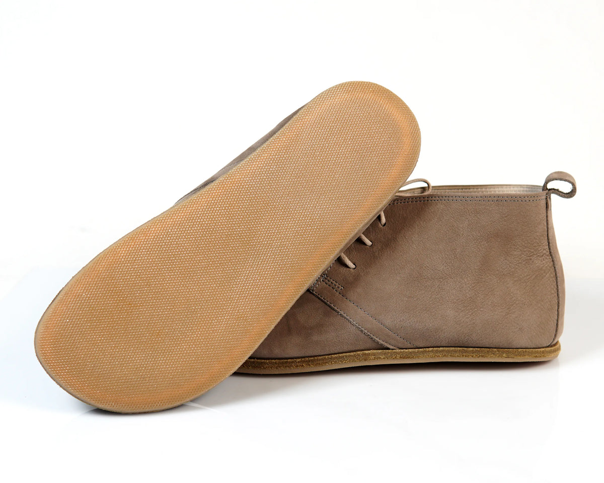 Nubuck Barefoot Bootie Laces Shoes – Classic Sole — Leather Sole – Smoked